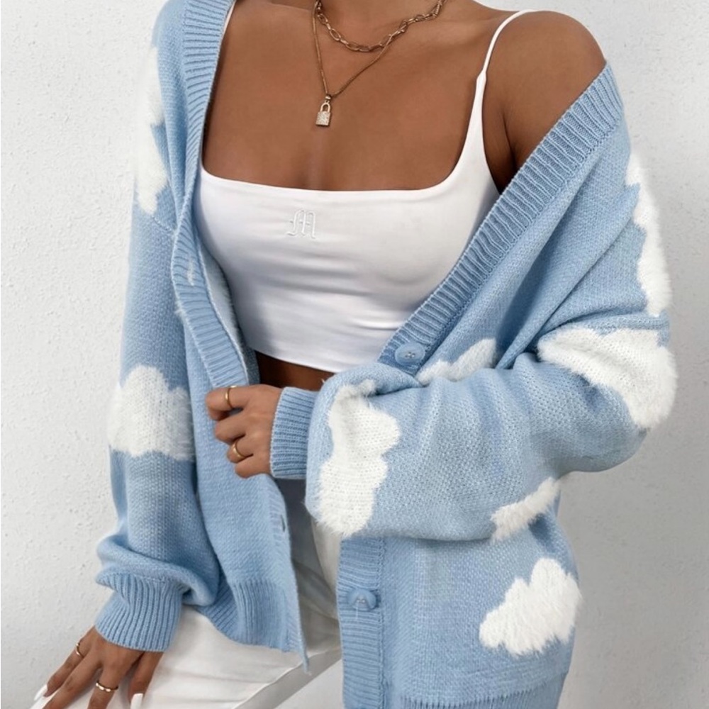 Blue Cloud Pattern Women's Sweater - image 2